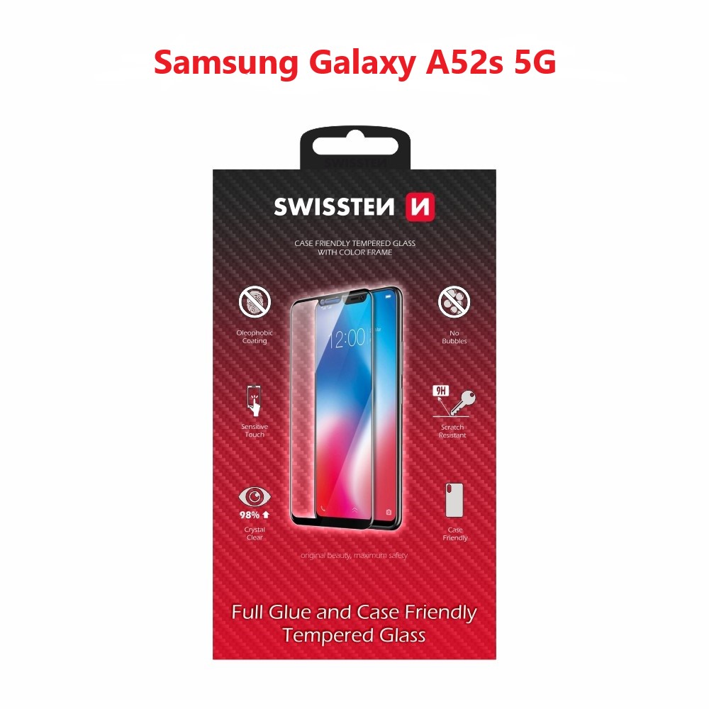 SKLO FULL GLUE, COLOR FRAME, CASE FRIENDLY PRO SAMSUNG A528 GALAXY A52s 5G ČERNÉ - Obrázek 1