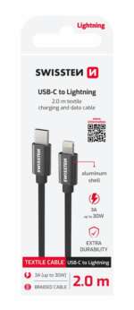 DATOVÝ KABEL TEXTILE USB-C / LIGHTNING 2,0 M ČERNÝ