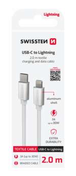 DATOVÝ KABEL TEXTILE USB-C / LIGHTNING 2,0 M STŘÍBRNÝ
