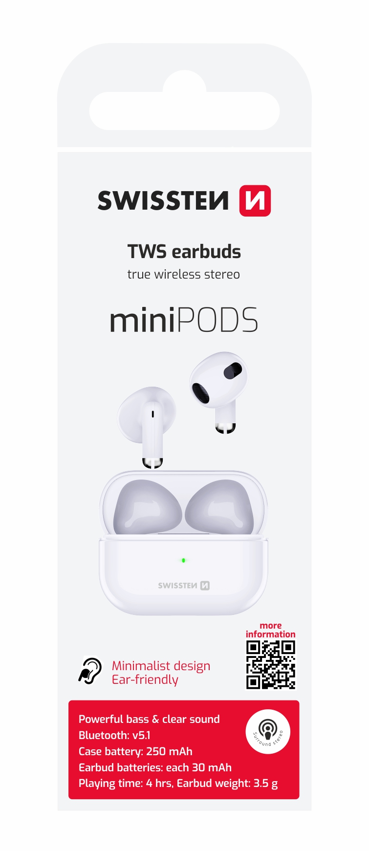 BLUETOOTH TWS SLUCHÁTKA MINIPODS BÍLÁ - Obrázek 1